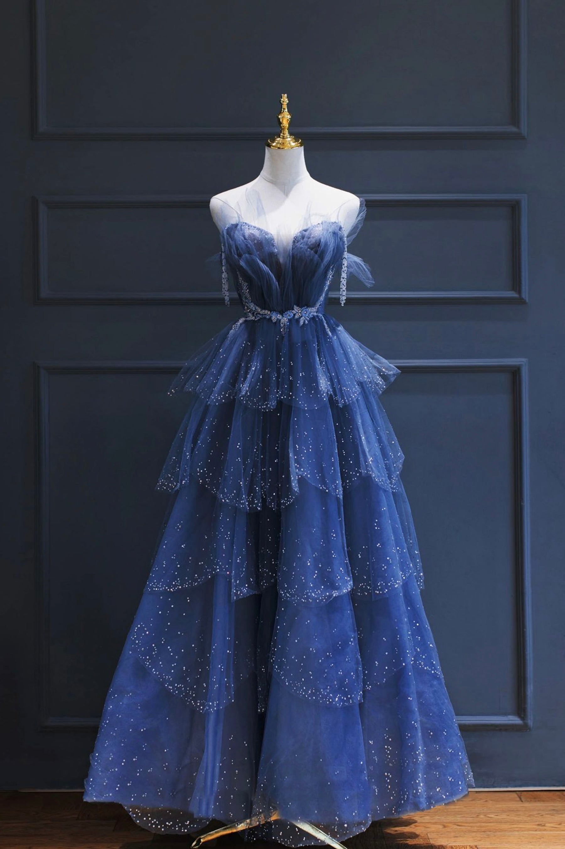 Cobalt Blue Sequin V Neckline High Slit Prom Dress - Promfy
